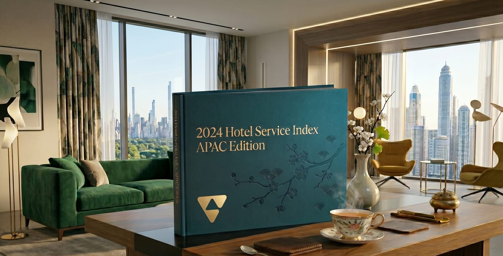 The 2024 Hotel Service Index APAC Edition report displayed in a luxury hotel suite